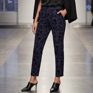 Old Navy Women Pixie Pants Sz 14 Navy Blue Dark Floral Velvet Burnout Whimsigoth